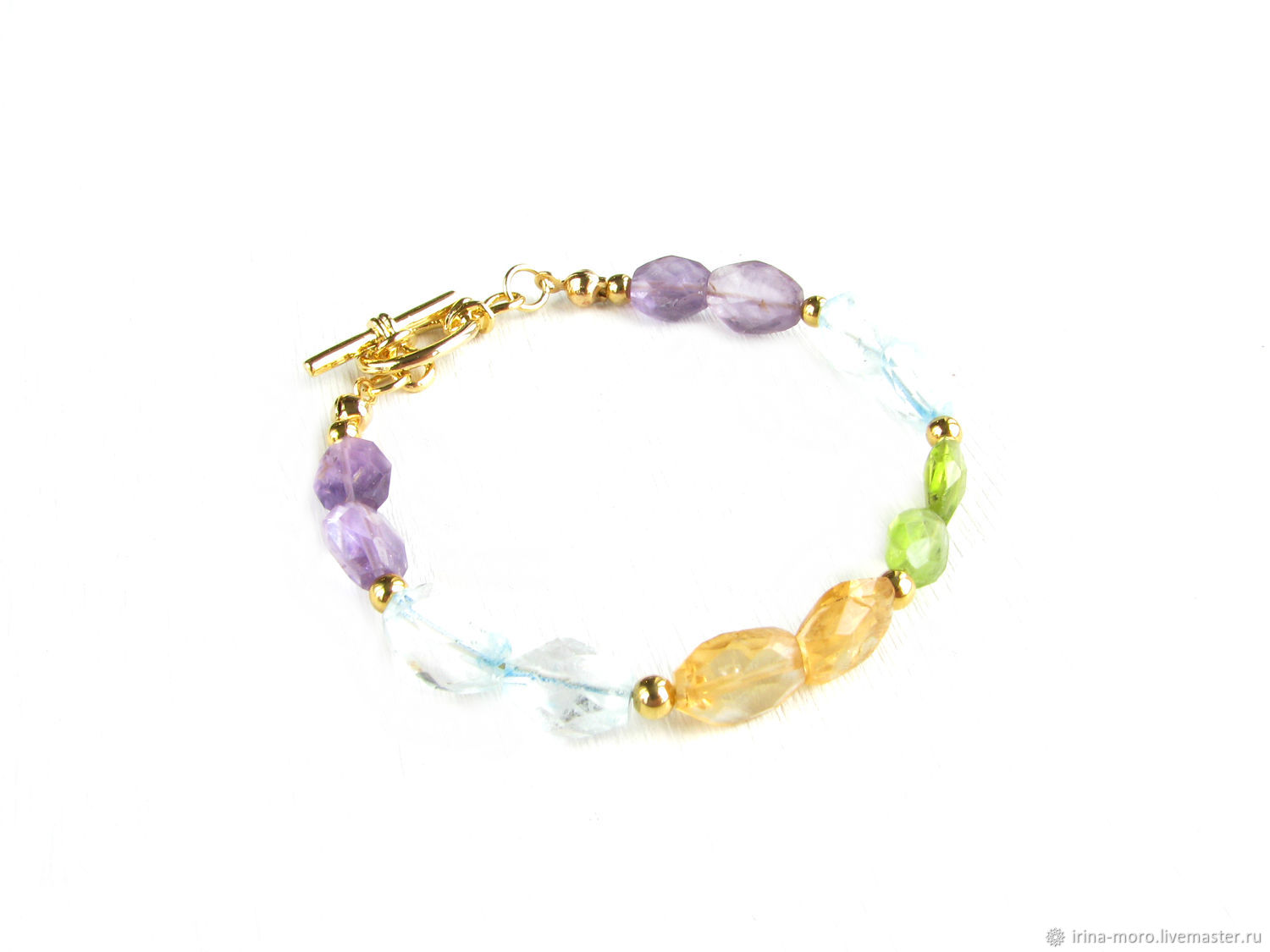 Bracelet made of natural stones amethyst, aquamarine, citrine, peridot, Bead bracelet, Moscow,  Фото №1