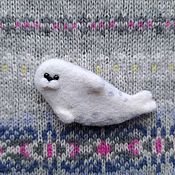 Кролик Брошь валяная (зайчик серый белый) войлочная шерстяная