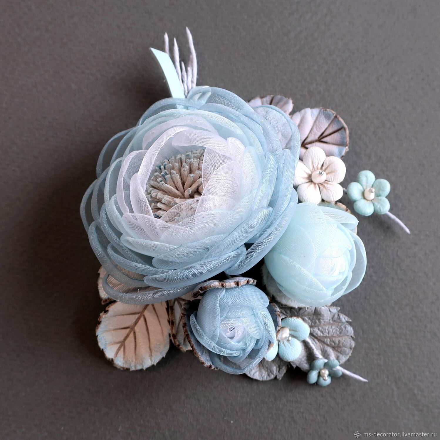 Долина Облачных Цветов Брошь Букет цветы из ткани и натуральной кожи ...