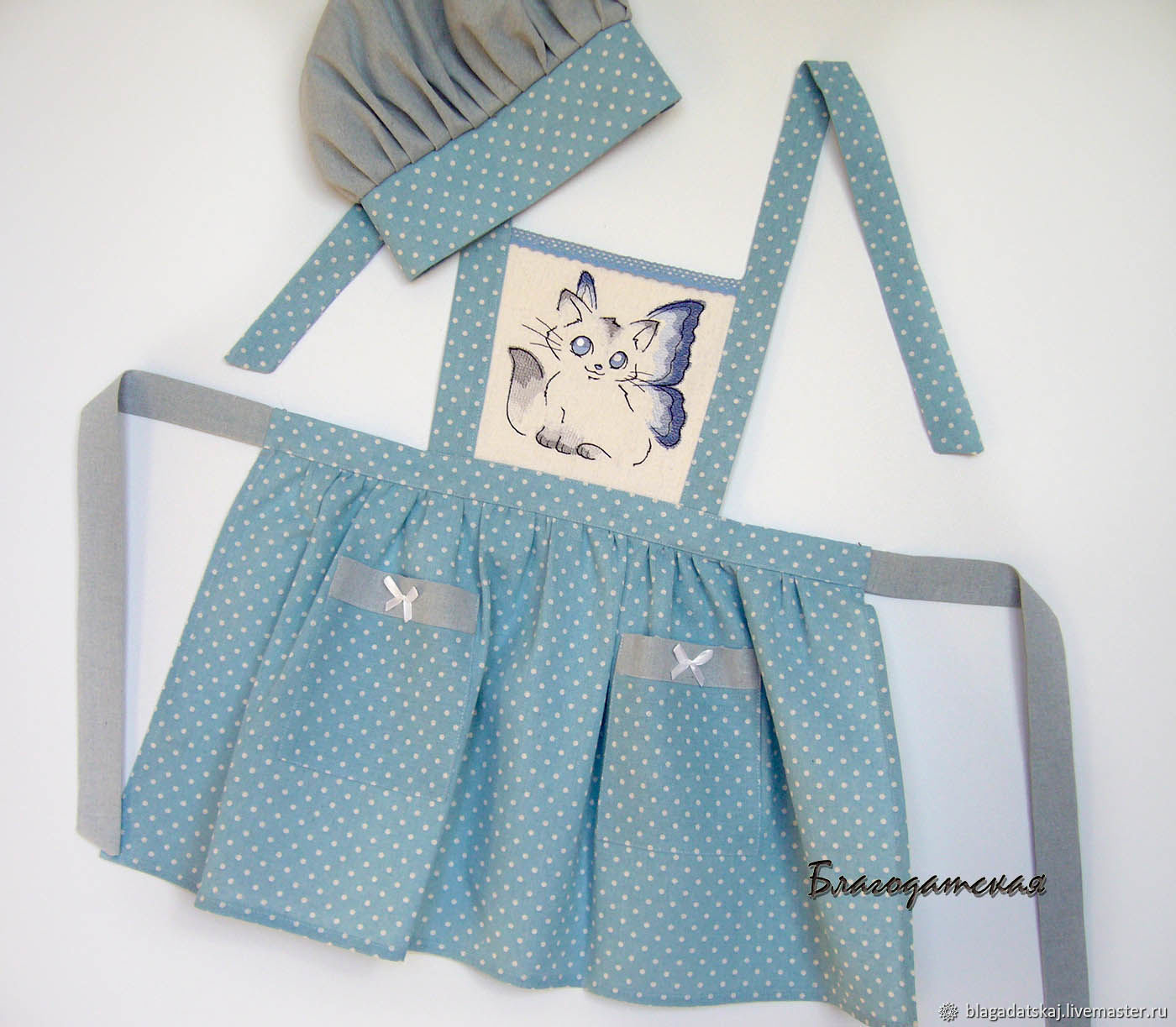 Фартук и поварской колпак детский с вышивкой Киса – купить на Ярмарке ...