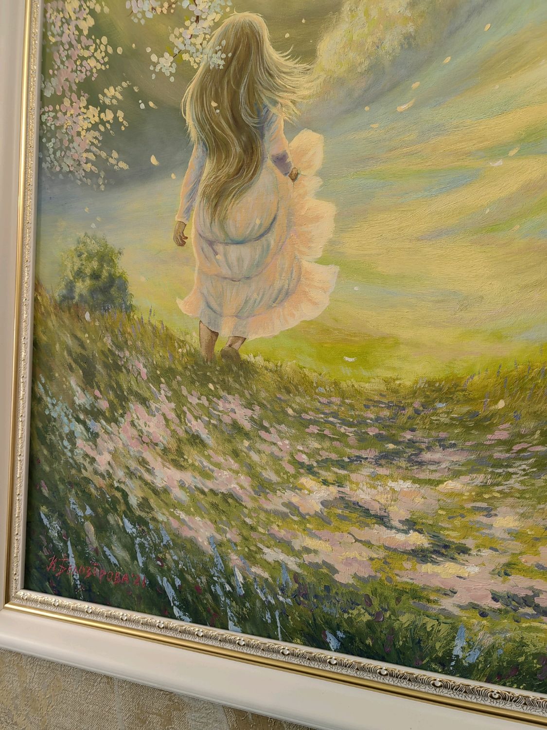 Весна. Картина в светлых тонах. Картина в подарок. Картина с девочкой в ...