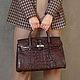Women's bag made of brown crocodile leather, large bag, Classic Bag, St. Petersburg,  Фото №1
