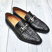 Обувь ручной работы handmade. Livemaster - original item Men`s loafers made of genuine crocodile leather, black color.. Handmade.