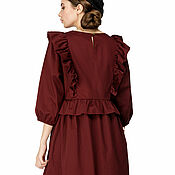 Одежда handmade. Livemaster - original item Cotton dress with ruffles in wine color. Handmade.