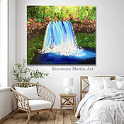 Картины и панно handmade. Livemaster - original item Oil painting with a waterfall. Landscape with taiga waterfall oil.. Handmade.