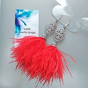 Украшения handmade. Livemaster - original item Red Bird feather earrings