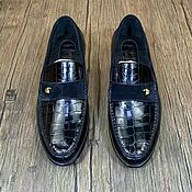 Обувь ручной работы handmade. Livemaster - original item Men`s crocodile leather loafers, in dark blue.. Handmade.