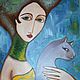 Девушка с кошкой. Свободная копия художника Faiza Maghni (Algeria), Картины, Москва,  Фото №1