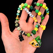 Работы для детей, handmade. Livemaster - original item A gift for the New year. Green beads with a cat. Handmade.