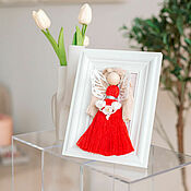 Для дома и интерьера handmade. Livemaster - original item Macrame angel. red dress,  in photo frame. Handmade.