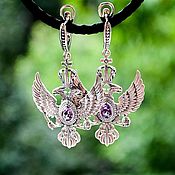 Украшения handmade. Livemaster - original item Earrings of the Eagles of the Empire of silver 925 with Amethyst. Handmade.