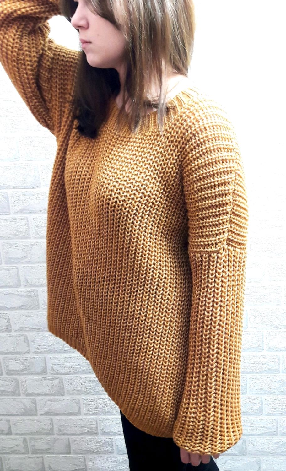 Свитер теплый из шерсти с шёлком без акрила. Цвет янтарный. номер181 В ...