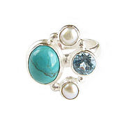 Украшения handmade. Livemaster - original item Turquoise, Topaz and Pearl Ring, Turquoise, Topaz ring. Handmade.