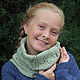 Knitted Snood in one turn with Leaves pattern Olive Green Womens, Scarves, Simferopol,  Фото №1