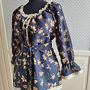 Одежда handmade. Livemaster - original item Magnolia tunic blouse made of cotton with lace. Handmade.