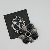 Макси-галстук Осман с стразами, чёрный, серебряная вышивка