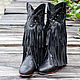 Womens leather boots with fringe Kasandra. Boots of genuine leather, High Boots, Denpasar,  Фото №1