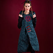 Black Linen Embroidered Midi Dress Flax Clothing Knee Length dress
