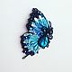 Brooch blue black butterfly embroidered Shibori silk ribbon,crypearls. Brooches. Oriel (Oriel). Ярмарка Мастеров.  Фото №5