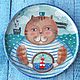 Тарелка портрет кота в тельняшке с маяком. Картины. Piligrimtoy. Интернет-магазин Ярмарка Мастеров.  Фото №2