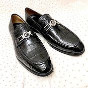 Обувь ручной работы handmade. Livemaster - original item Men`s loafers, crocodile leather, dark blue.. Handmade.