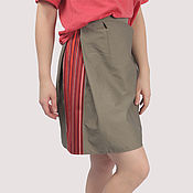 Одежда handmade. Livemaster - original item Cotton skirt with stripes short khaki. Handmade.