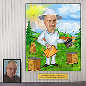 Сувениры и подарки handmade. Livemaster - original item A gift to grandfather for the anniversary. Caricature photo to order. The beekeeper. Beekeeper. Handmade.
