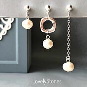 Украшения handmade. Livemaster - original item Set of three asymmetric pearl earrings, silver. Handmade.