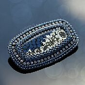 Украшения handmade. Livemaster - original item Blue beaded brooch with cabochon. Handmade.