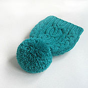 Аксессуары handmade. Livemaster - original item Women`s knitted beanie Turquoise turquoise white. Handmade.