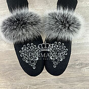 Аксессуары handmade. Livemaster - original item Cashmere mittens with natural fur and author`s embroidery. Handmade.