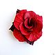 Brooch flower leather rose Carmen red scarlet. Brooches. De-Si-Re. My Livemaster. Фото №4