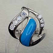 Украшения handmade. Livemaster - original item Silver ring with turquoise and cubic Zirconia. Handmade.