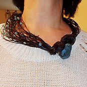 Украшения handmade. Livemaster - original item Necklace made of leather and jade bead with a walnut Pung. Handmade.