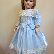 Одежда для кукол:Шелковое платье и шляпка для антикварной куклы 60-63