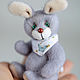 Тедди кролик, серый, с голубыми глазами, миниатюра. Тедди Зверята. Teddy by Olga Prokudina. Интернет-магазин Ярмарка Мастеров.  Фото №2