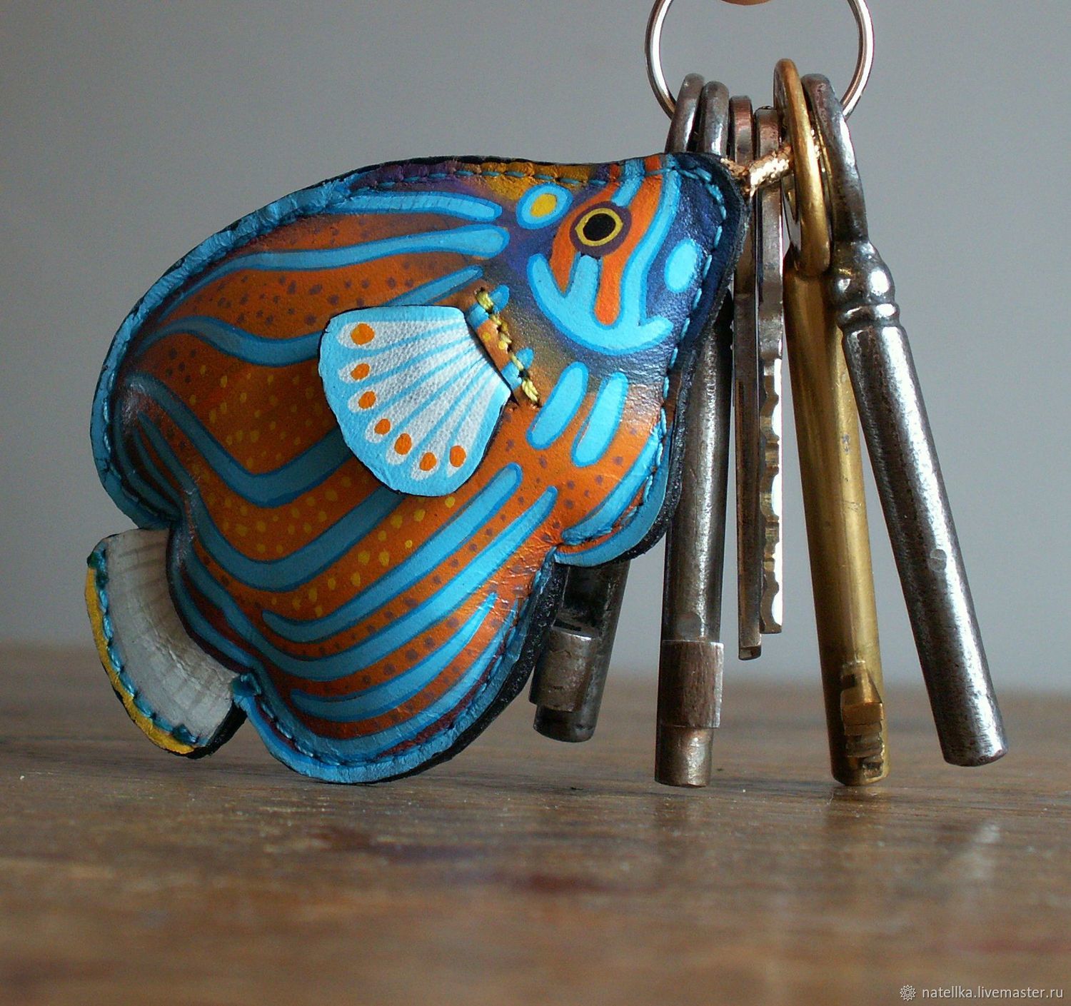 Кожаный брелок на ключи/сумку с ручной росписью Серафим, Брелок, Кладно,  Фото №1