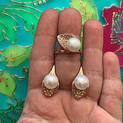 Украшения handmade. Livemaster - original item @ Gold plated jewelry set with river pearls. RUSSIA. Handmade.