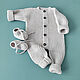 Order Knitted suit for discharge. Jumpsuit, cap and booties. babyshop. Livemaster. . Gift for newborn Фото №3
