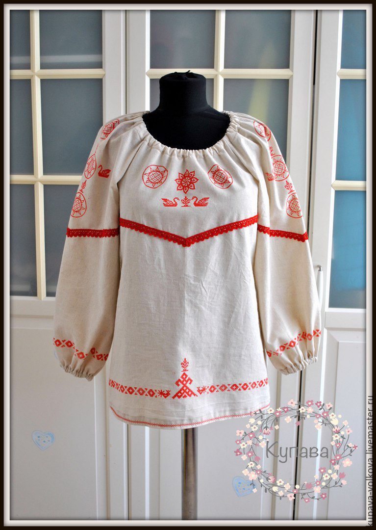 Women's shirt Slavic linen oberezhnaya with the author's painting, People\\\'s shirts, Anapa,  Фото №1
