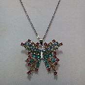 Винтаж handmade. Livemaster - original item Vintage necklaces925 BUTTERFLY PENDANT WITH NATURAL STONES. Handmade.
