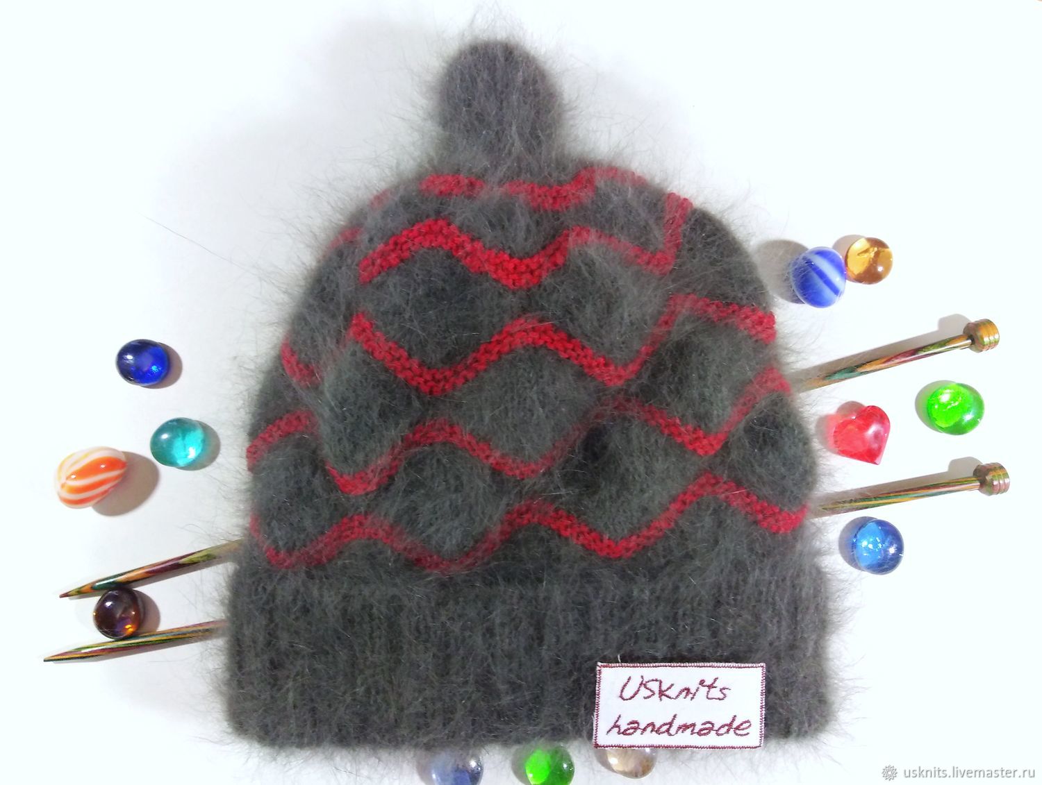 Knitted women's hat with double Angora lapel, Caps, Korolev,  Фото №1