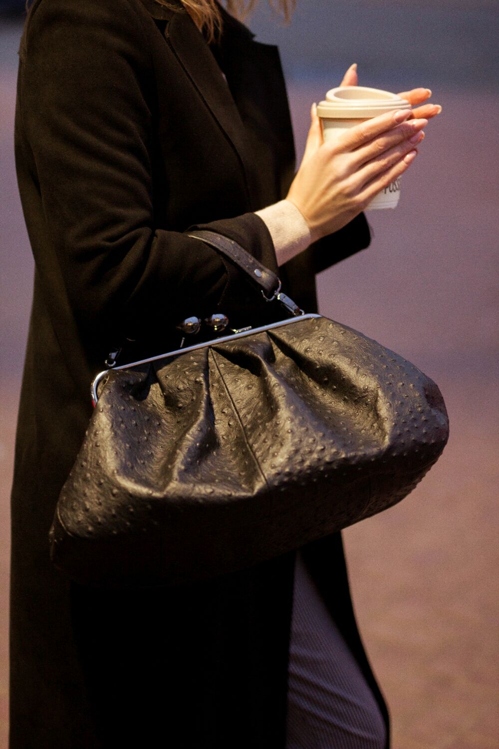 Чёрная большая сумка пастичино из чёрной страусиной кожи страуса, Классическая сумка, Москва,  Фото №1