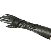 Винтаж handmade. Livemaster - original item Size 7. Long demi-season gloves made of dark green leather. Handmade.