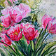 Яркая картина с  тюльпанами Благоухание весны Цветы акварелью 35х50, Картины, Магнитогорск,  Фото №1