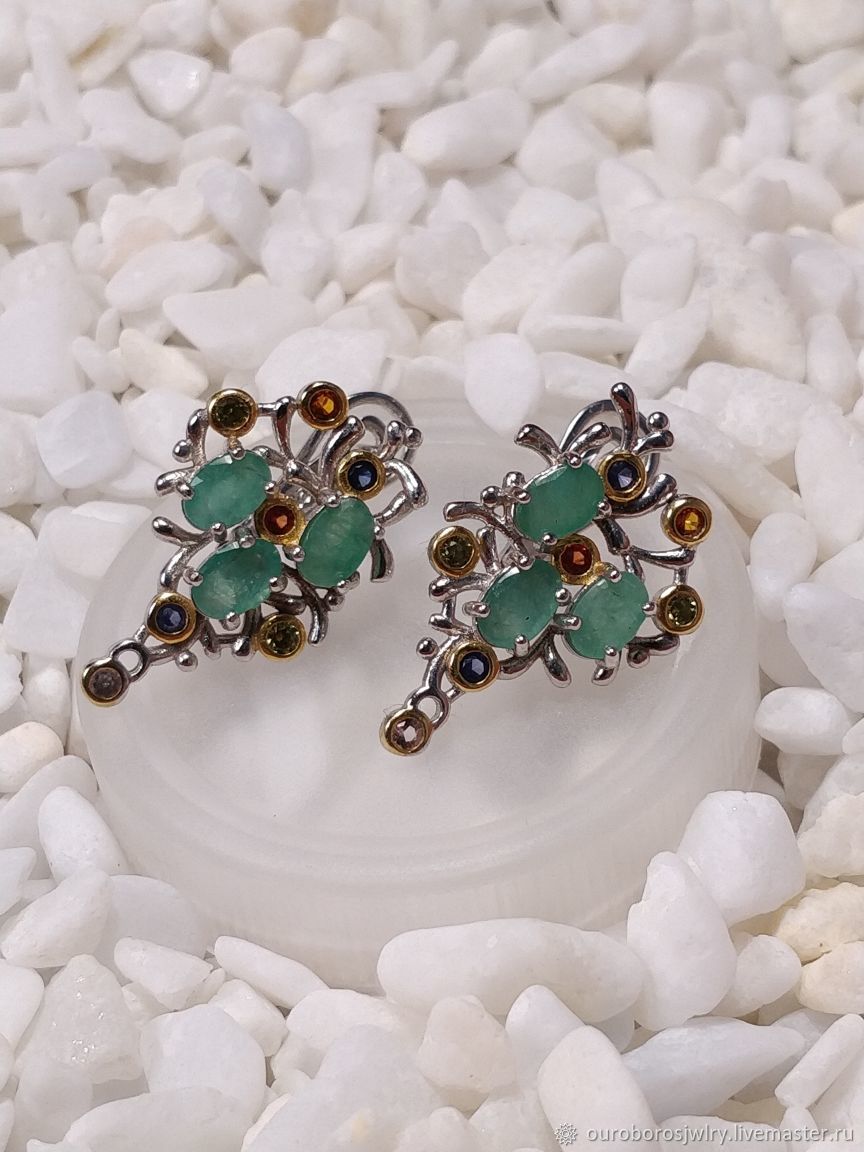 Серебряные серьги с изумрудом купить в интернет-магазине Ярмарка ...