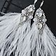 Wedding earrings with white feathers and Swarovski crystals, Earrings, Tambov,  Фото №1