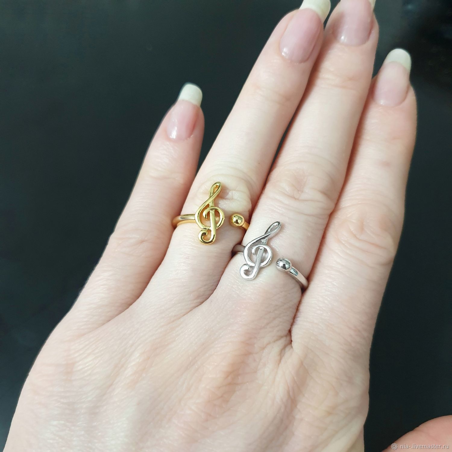 Кольцо Скрипичный ключ 15 мм родий купить в интернет-магазине Ярмарка ...