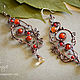 Copper long earrings 'Poppy Honey' with carnelian and coral. Earrings. Strangell Jewelry. My Livemaster. Фото №5