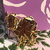 Винтаж ручной работы. Ярмарка Мастеров - ручная работа Golden cow brooch, Europe. Handmade.